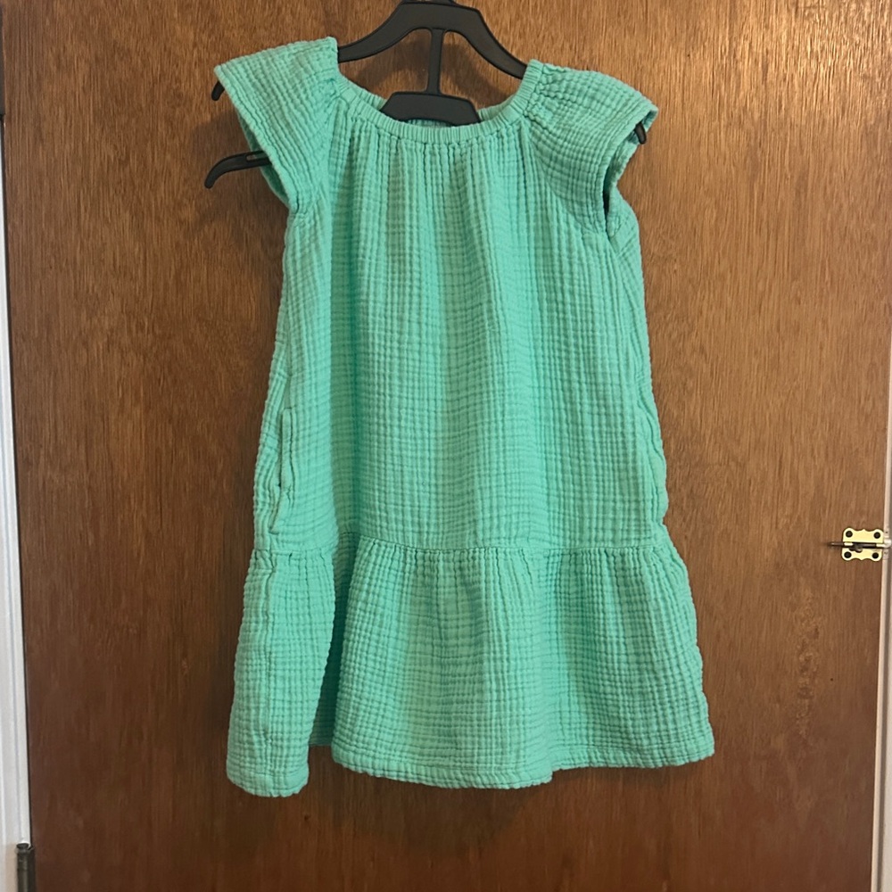 Primary Light Green Textured Gauze Dress with POCKETS 8-9